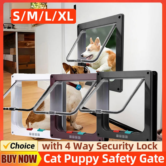 Dog Cat Kitten Flap Puppy Kitten Safety In&Out Pet Door with 4 Way Security Lock Door Pet Doors Sliding Door Safety Pet Door
