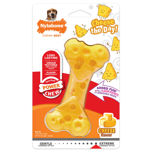 Nylabone Cheese Bone Power Chew Toy for Dogs, Cute Dog Toys for Aggressive Chewers, Cheese Flavor, Medium Dogs - Up to 35 lbs, 1 Count