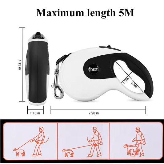 5M/8M Retractable Dog Leash Roulette Leashes with Poop Bag Dispenser Pet Lead Leash for Dogs Cats Collar Harness Dog Accessories