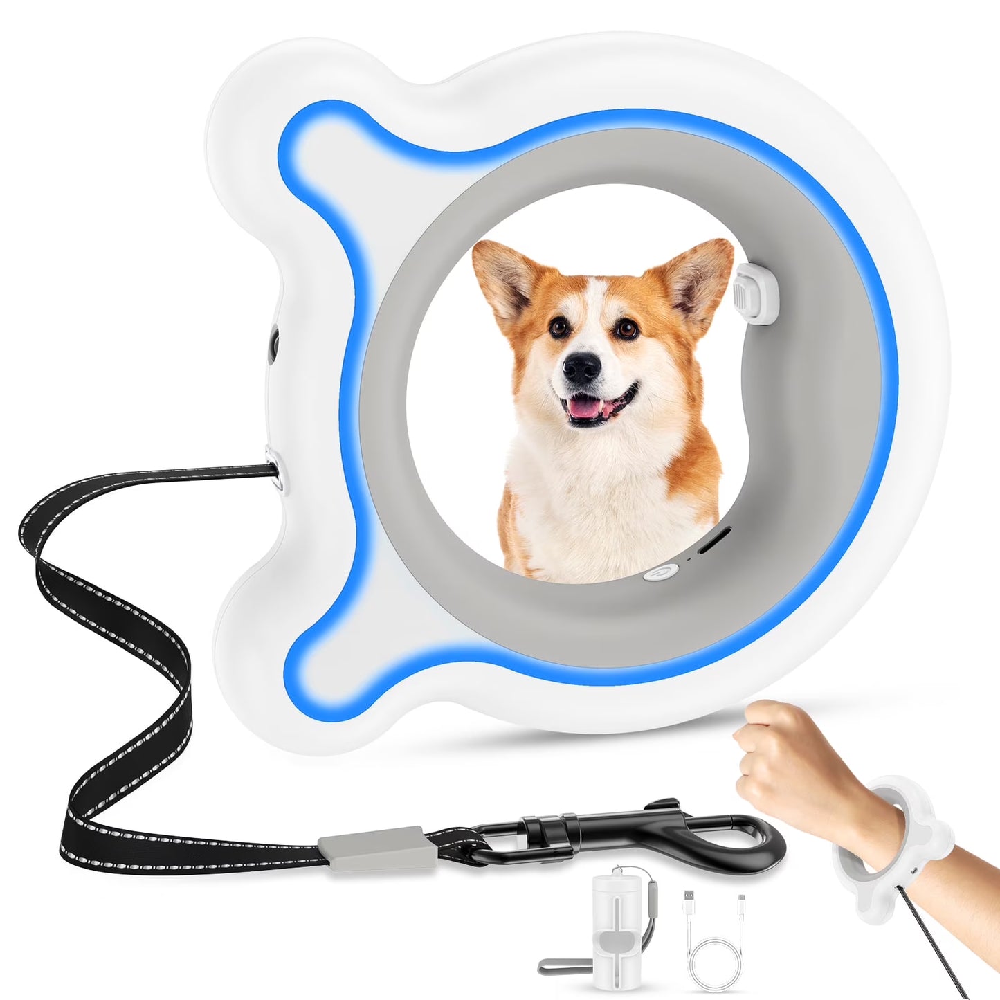 3M/5M Automatic Retractable Dog Leash with Flashlight, LED Glowing at Night Walking Leash, Durable Nylon Outdoor Leash for Dog