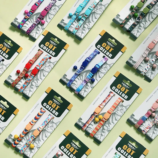 2PCS Cat Collar Adjustable Safety Pet Collar Flower Printed with Bell Ring Necklace for Cat Puppy Small Dog Pet Accessories