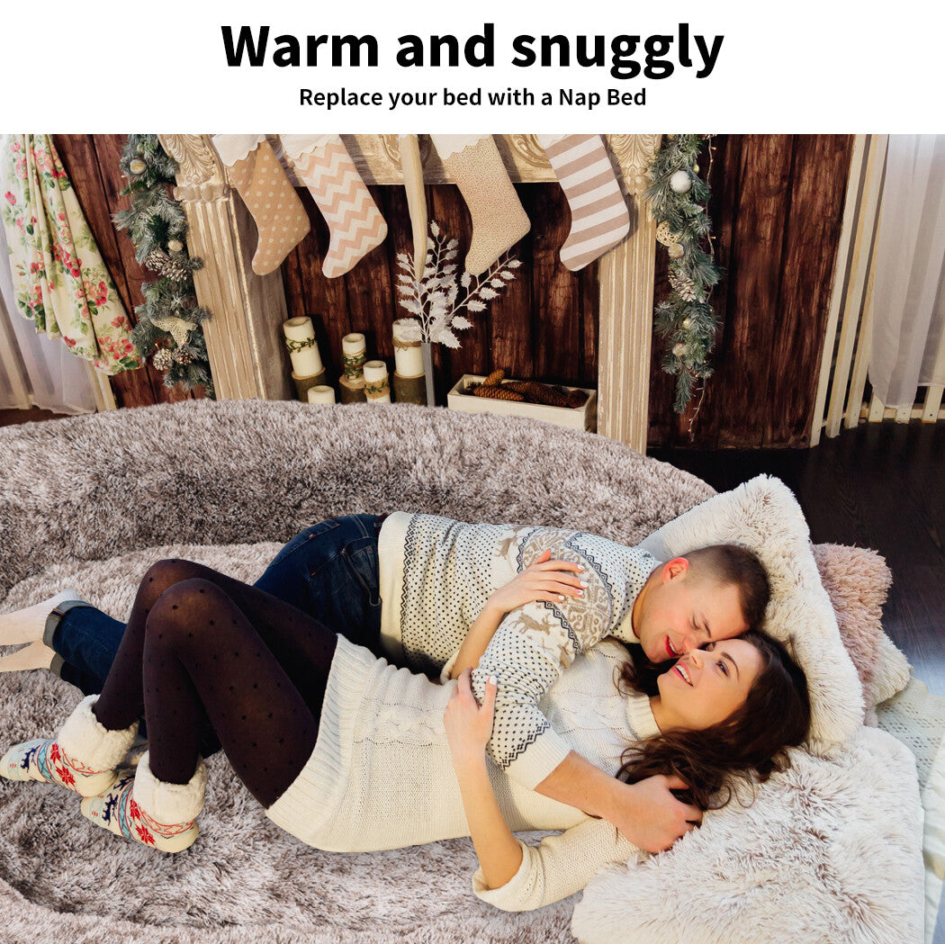 Thenapbed 1.8M Human Size Pet Bed Fluffy Calming Washing Napping Mattress Brown