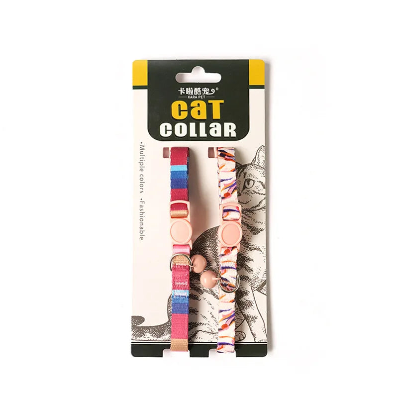 2PCS Cat Collar Adjustable Safety Pet Collar Flower Printed with Bell Ring Necklace for Cat Puppy Small Dog Pet Accessories