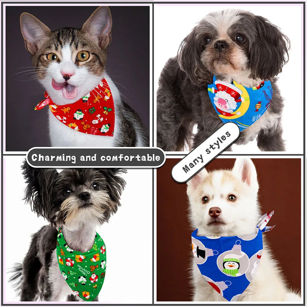 New 50Pcs Dog Bandana Christmas Pet Accessories Winter Pet Dog Cat Bandanas Scarf Cotton Pet Supplies Dog Grooming Accessories