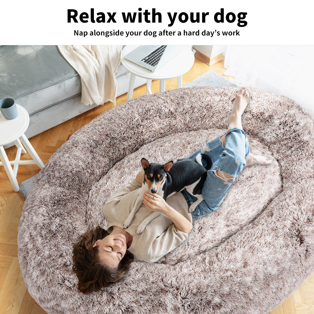 Thenapbed 1.8M Human Size Pet Bed Fluffy Calming Washing Napping Mattress Brown