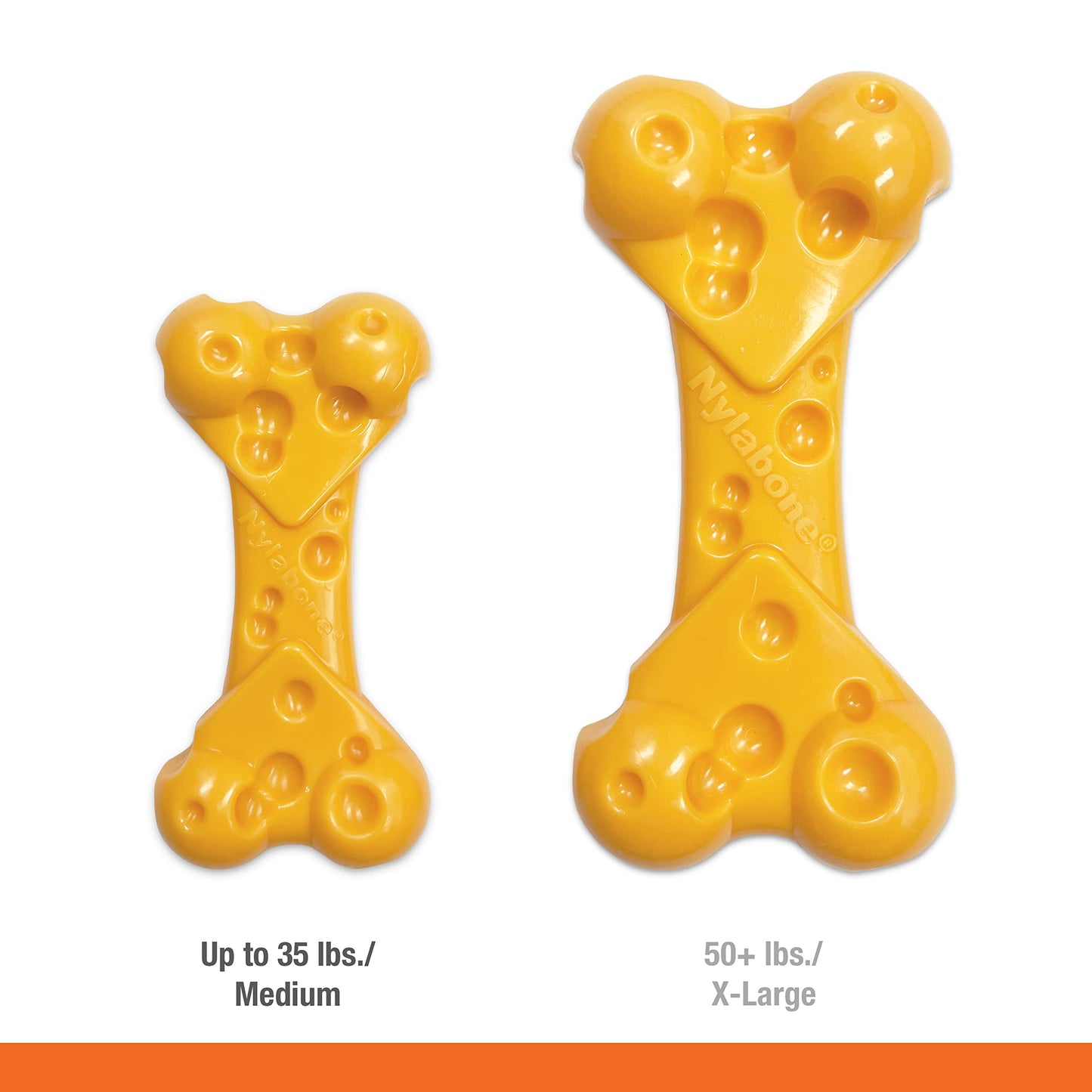 Nylabone Cheese Bone Power Chew Toy for Dogs, Cute Dog Toys for Aggressive Chewers, Cheese Flavor, Medium Dogs - Up to 35 lbs, 1 Count