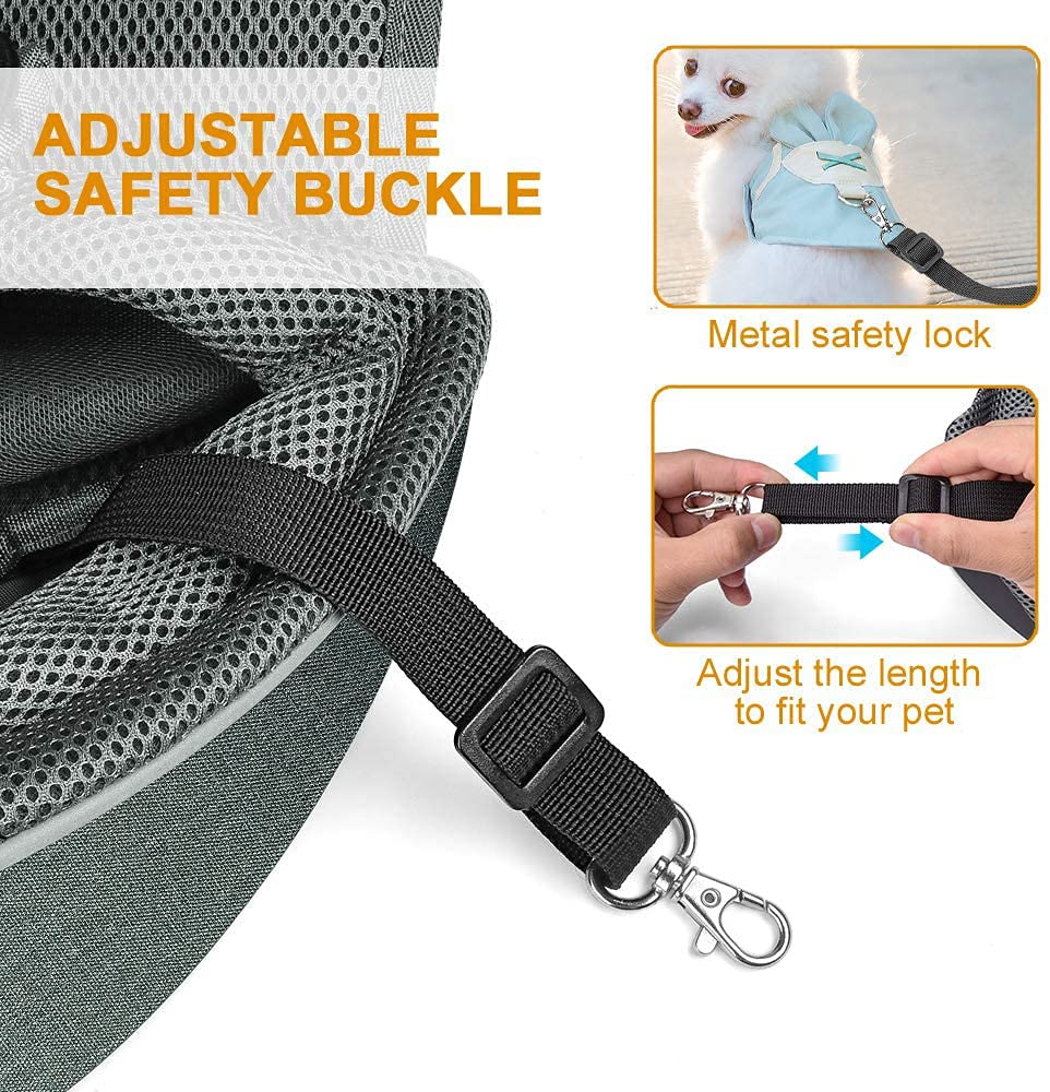 Dog Cat Sling Carrier Adjustable Padded Shoulder Strap with Mesh Pocket for Outdoor Travel (M - up to 10 Lbs, Blue-Mesh)