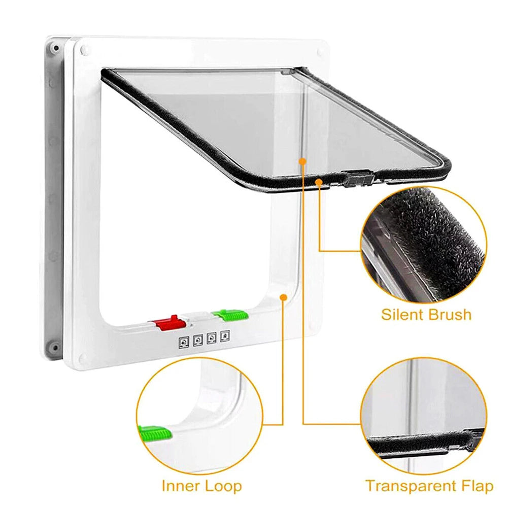 Dog Cat Kitten Flap Puppy Kitten Safety In&Out Pet Door with 4 Way Security Lock Door Pet Doors Sliding Door Safety Pet Door
