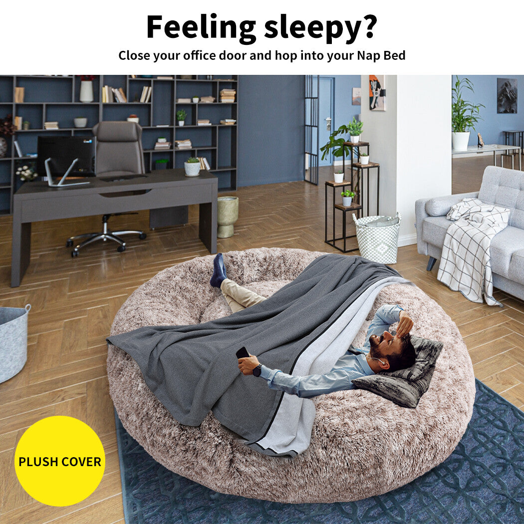 Thenapbed 1.8M Human Size Pet Bed Fluffy Calming Washing Napping Mattress Brown