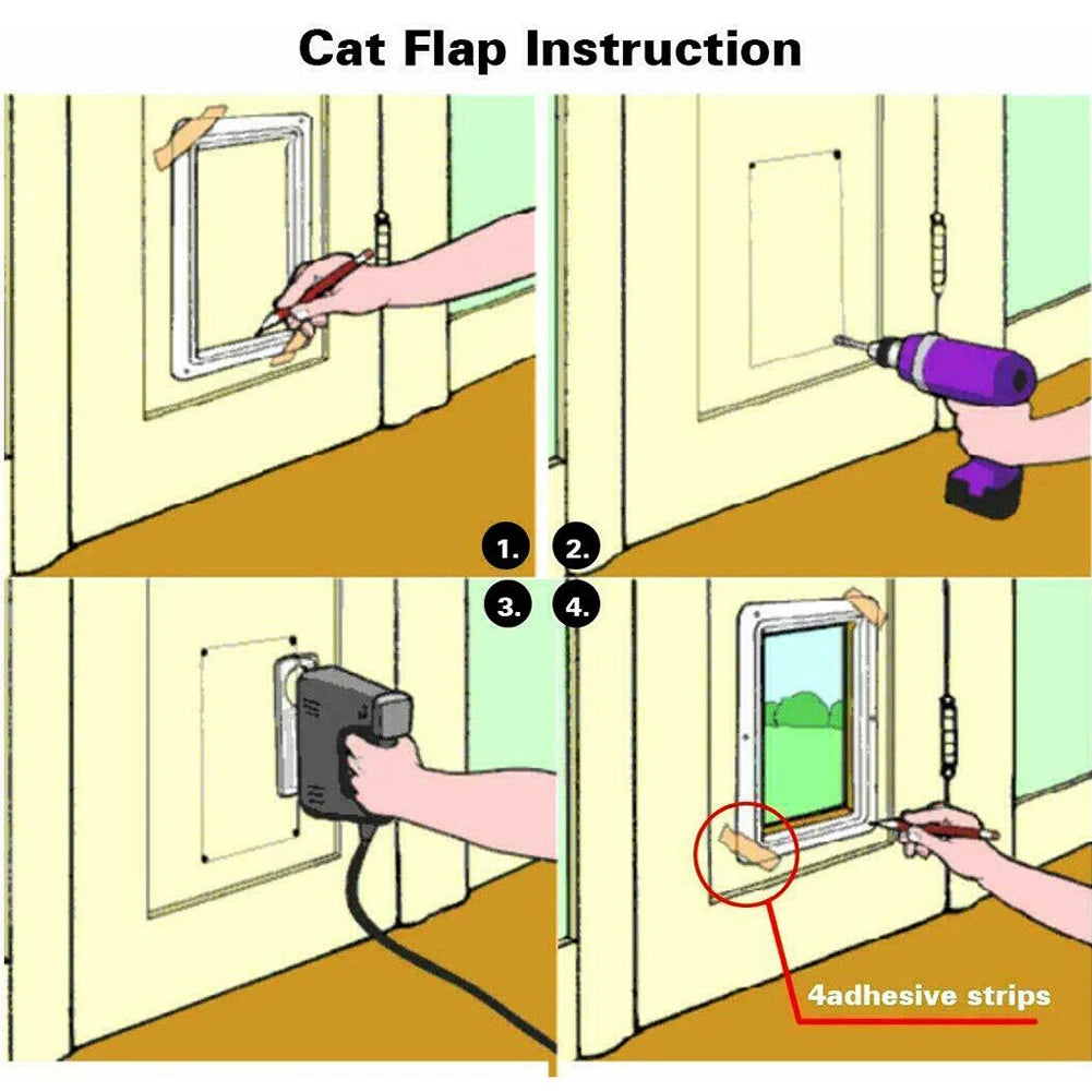 Dog Cat Kitten Flap Puppy Kitten Safety In&Out Pet Door with 4 Way Security Lock Door Pet Doors Sliding Door Safety Pet Door
