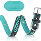 Leather Dog Collar for Puppy, Stylish Braided Padded Dog Collars with Double D-Rings for Girl and Boy Dog, Teal Blue XS
