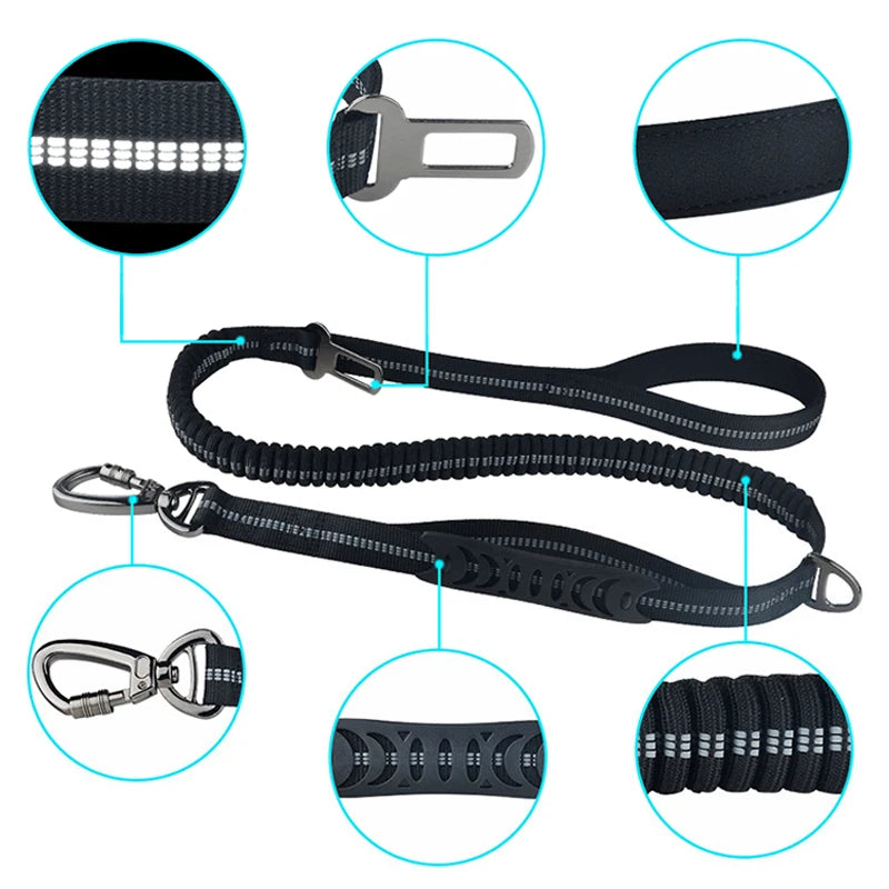 Adjustable Pet Dog Nylon Reflective Multi-Functional Retractable Dog Leash with Car Safety Buckle Pet Traction Rope Tactical
