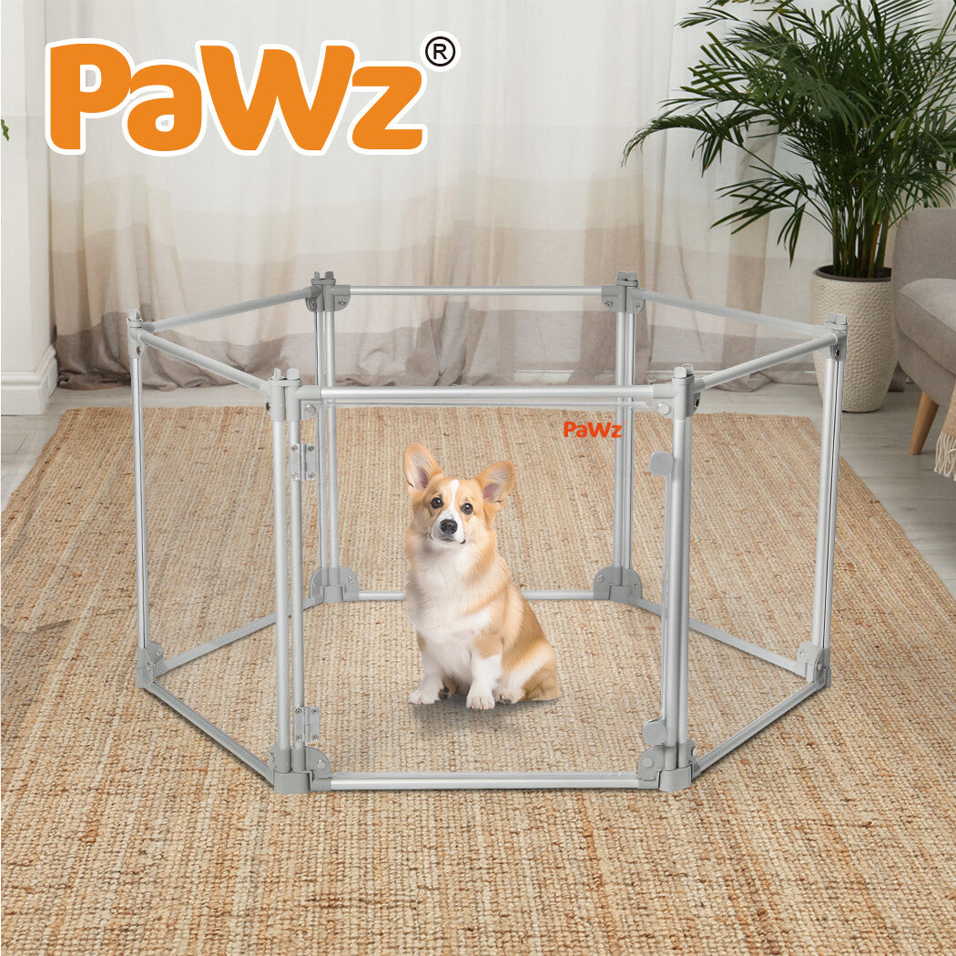 Pawz Pet Playpen Transparent Acrylic Clear Folding Dog Fence Kennel 6 Panel