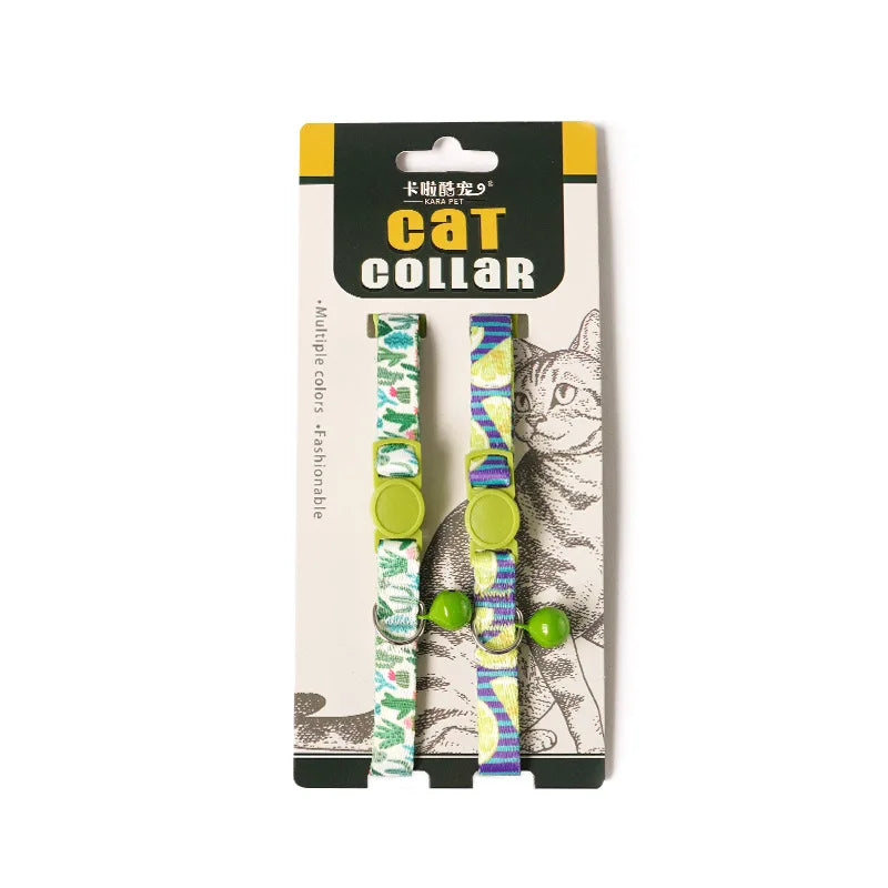 2PCS Cat Collar Adjustable Safety Pet Collar Flower Printed with Bell Ring Necklace for Cat Puppy Small Dog Pet Accessories