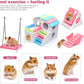 4 Pcs Hamster Toys, Dwarf Hamsters Toys Include Hamster House, Swing, Seesaw Hamster Sport Set DIY Wooden Hamster Cage Accessories for Small Hamsters Mice Gerbils (Pink)