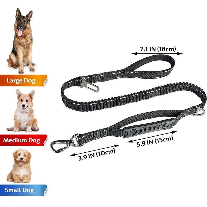 Adjustable Pet Dog Nylon Reflective Multi-Functional Retractable Dog Leash with Car Safety Buckle Pet Traction Rope Tactical