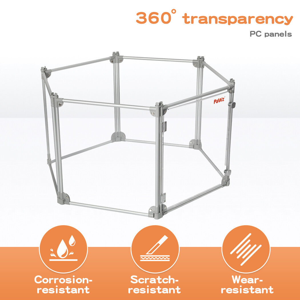Pawz Pet Playpen Transparent Acrylic Clear Folding Dog Fence Kennel 6 Panel