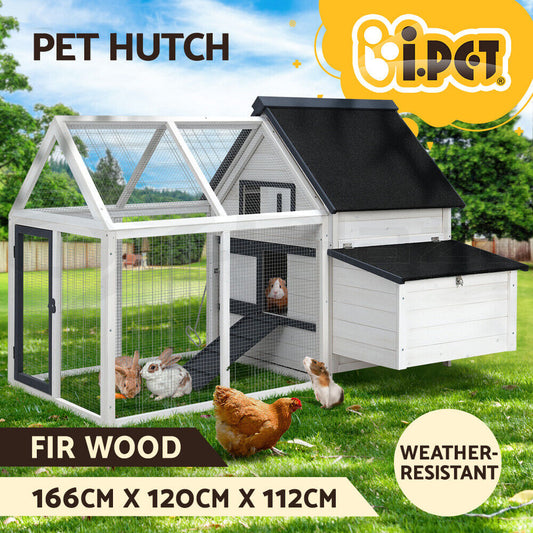 I.Pet Chicken Coop Rabbit Hutch Large House Run Cage XL Pet Hutch Bunny Wooden