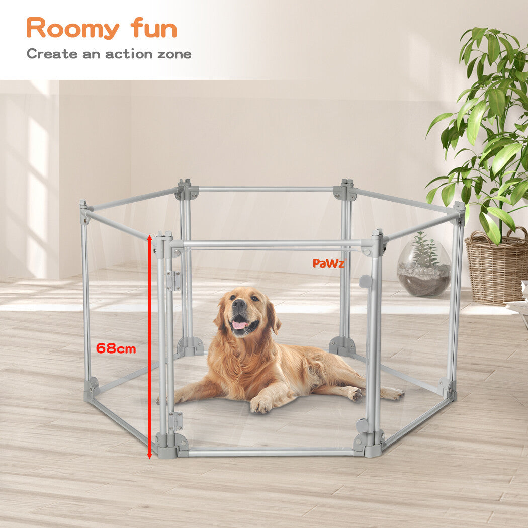 Pawz Pet Playpen Transparent Acrylic Clear Folding Dog Fence Kennel 6 Panel